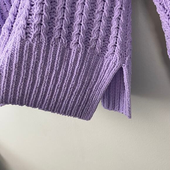 Aerie Cable Car Quarter Zip Sweater Lilac Purple Soft Chenille Oversize Size M - Picture 8 of 11